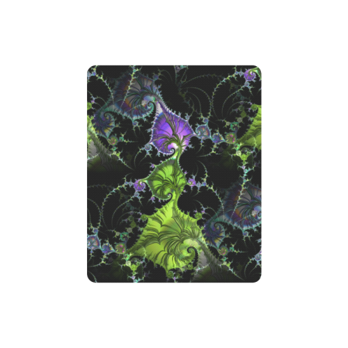 Filigree Spiral Fractal - Psychedelic Black Green Rectangle Mousepad