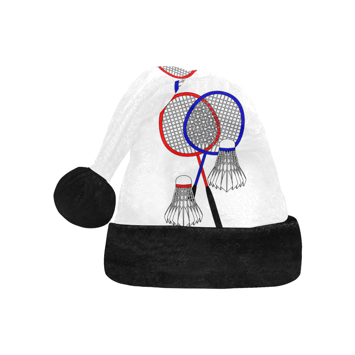 Badminton Rackets and Shuttlecocks Black and White Santa Hat