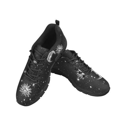 Mystic Stars, Moon and Sun (Black) Women's Breathable Running Shoes (Model 055)
