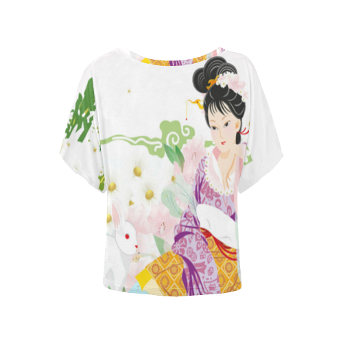 Japanese_Girl-springtime Batwing Shirt Women's Batwing-Sleeved Blouse T shirt (Model T44)