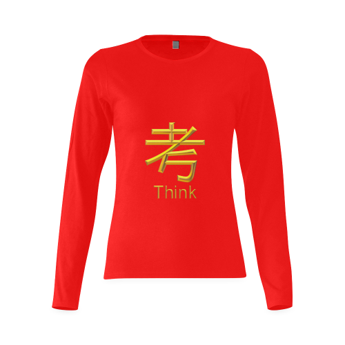 u-Golden Asian Symbol for Think Sunny Women's T-shirt (long-sleeve) (Model T07)