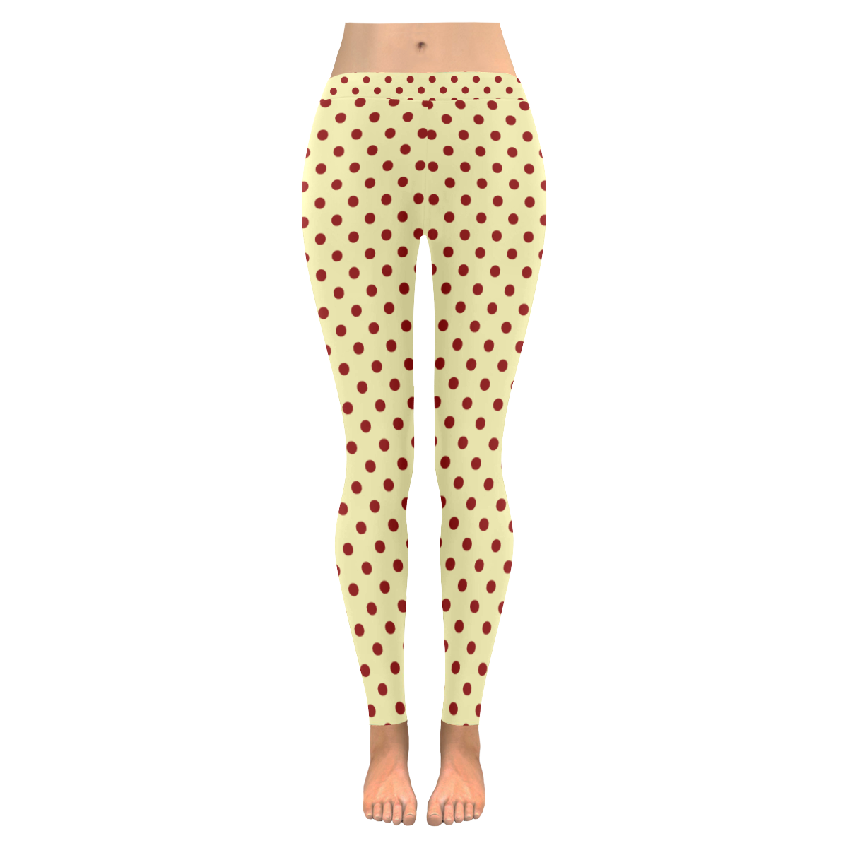 Red Polka Dots on Yellow Women's Low Rise Leggings (Invisible Stitch) (Model L05)