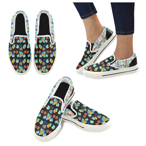 bright floral Men's Slip-on Canvas Shoes (Model 019)