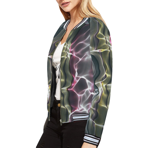 Abstract Wavy Mesh All Over Print Bomber Jacket for Women (Model H21)