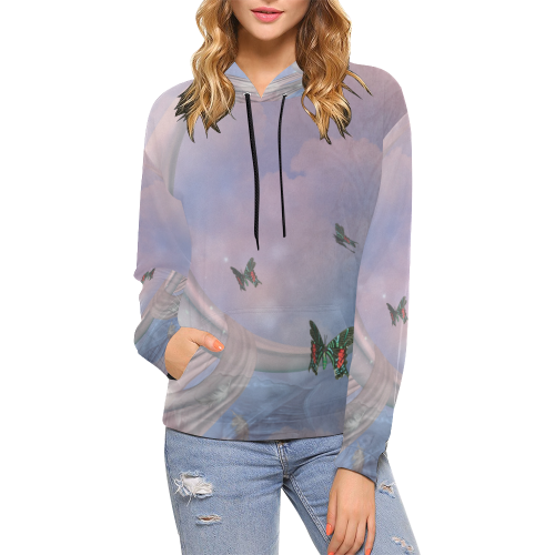 The moon with butterflies All Over Print Hoodie for Women (USA Size) (Model H13)