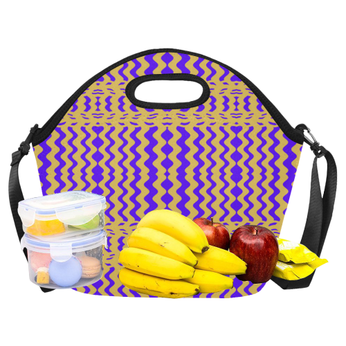 Purple Yellow Modern  Waves Lines Neoprene Lunch Bag/Large (Model 1669)