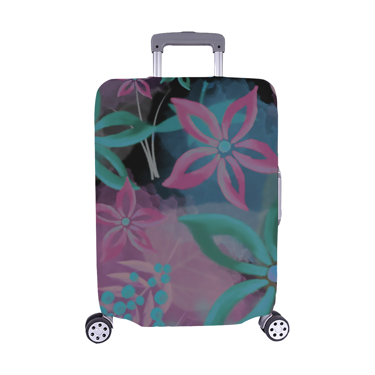 Flower Pattern - black, teal green, purple, pink Luggage Cover/Medium 22"-25"