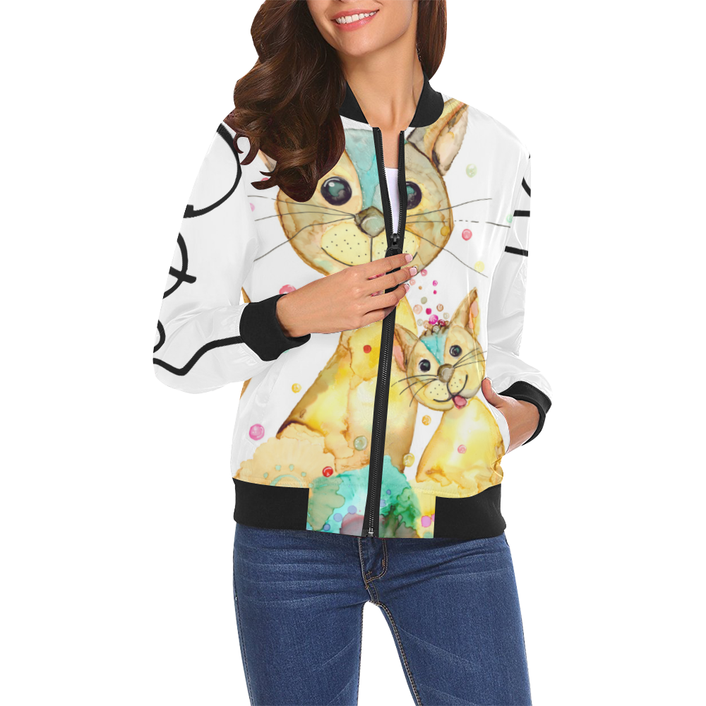 Patches & Lil Bit Womens Jacket All Over Print Bomber Jacket for Women (Model H19)