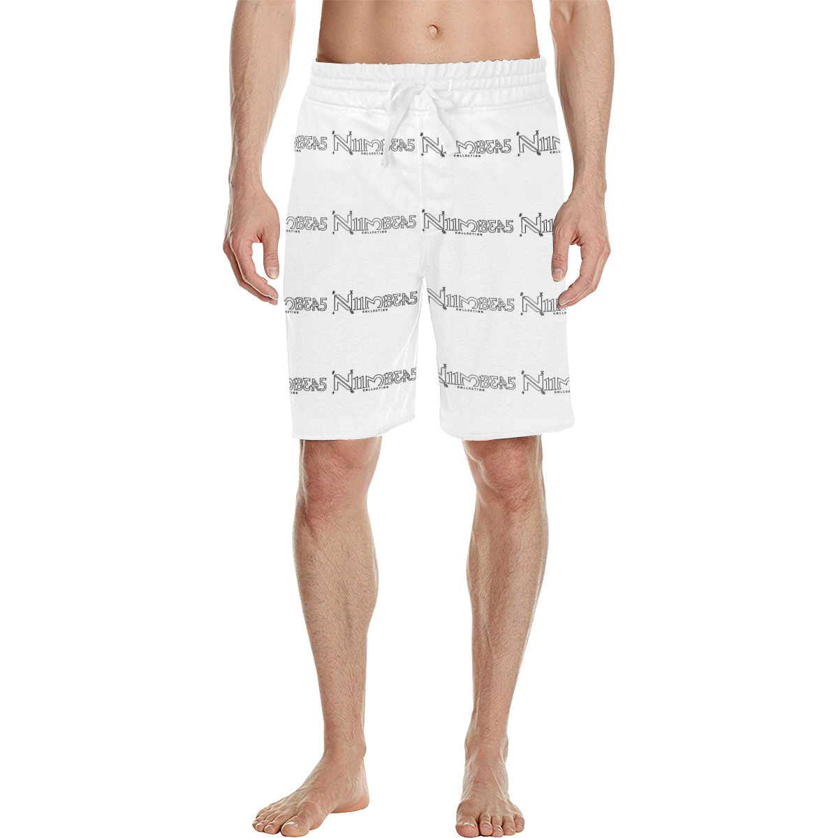 NUMBERS Collection White Men's All Over Print Casual Shorts (Model L23)
