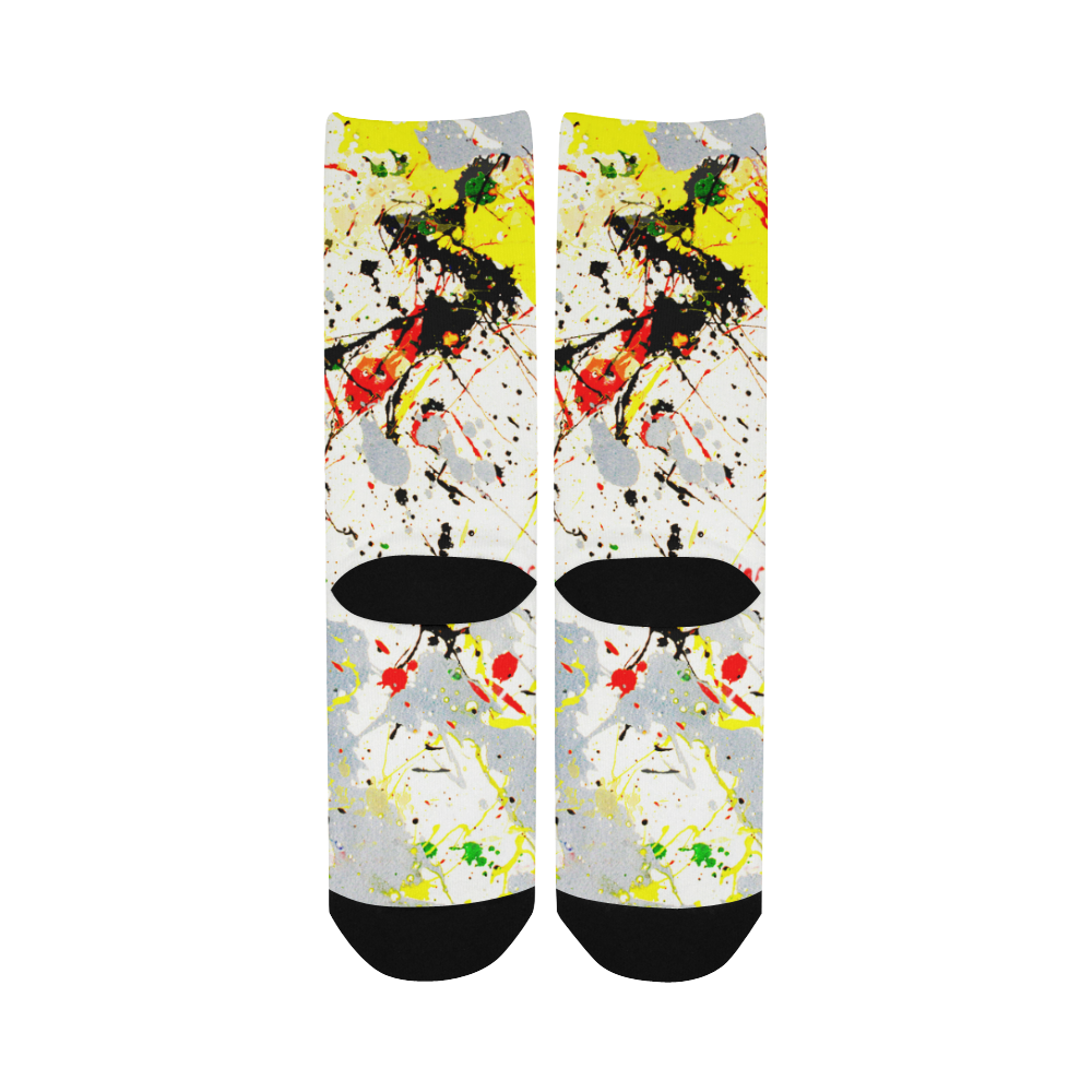 Yellow & Black Paint Splatter Custom Socks for Women
