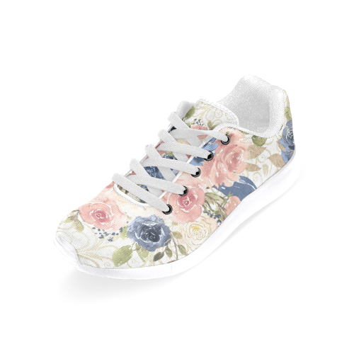 Floral Flowes Shoes, Pink Watercolor Flower Women’s Running Shoes (Model 020)