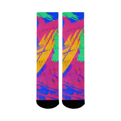 Groovy Paint Brush Strokes with Music Notes Mid-Calf Socks (Black Sole)