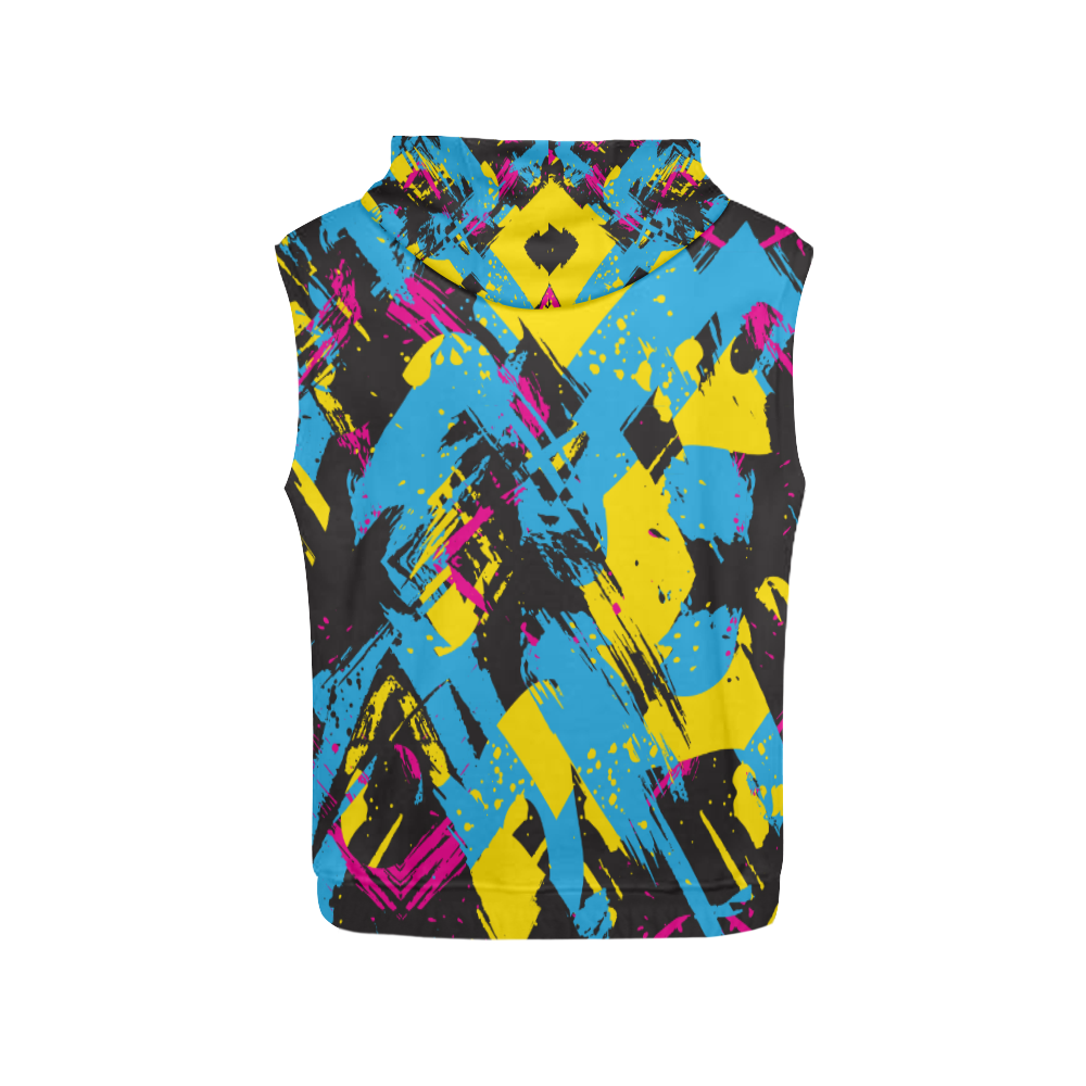 Colorful paint stokes on a black background All Over Print Sleeveless Hoodie for Men (Model H15)