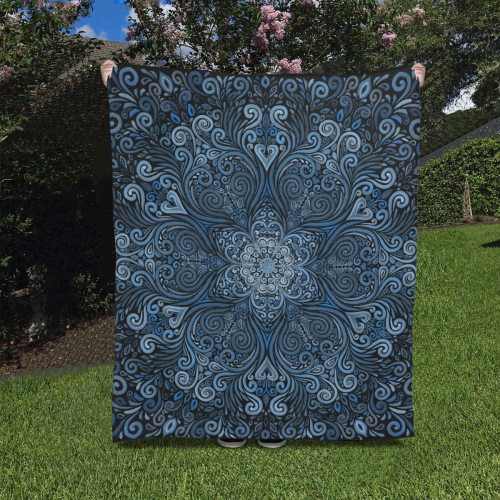 Blue Mandala Ornate Pattern 3D effect Quilt 50"x60"