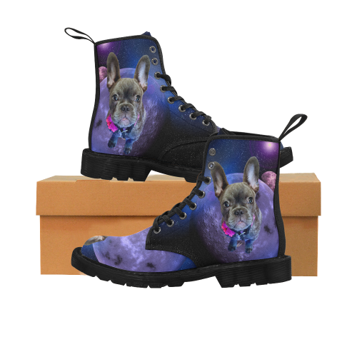 Dog French Bulldog and Planets Martin Boots for Men (Black) (Model 1203H)
