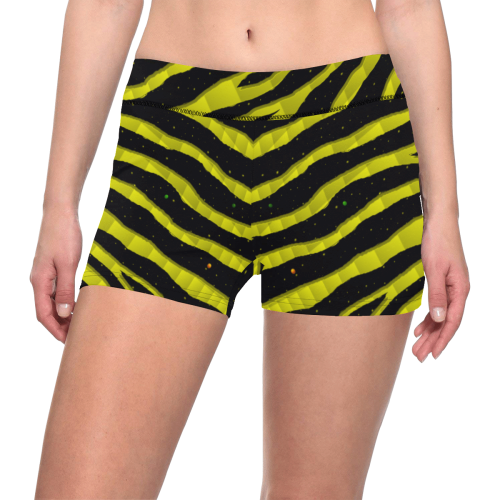Ripped SpaceTime Stripes - Yellow Women's All Over Print Short Leggings (Model L28)