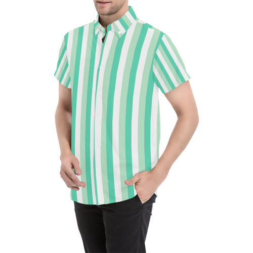 Mint Stripes Men's All Over Print Short Sleeve Shirt (Model T53)