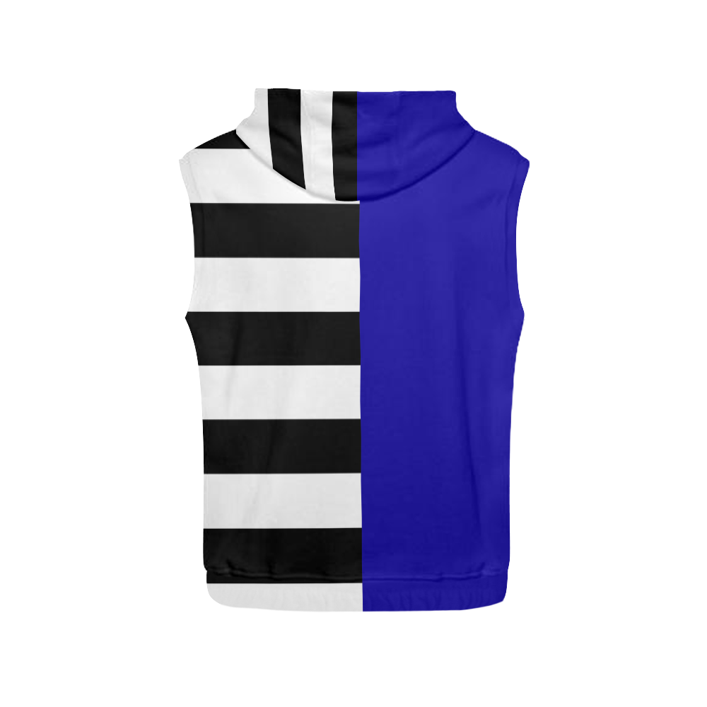 Blue and Stripes Mixed Print All Over Print Sleeveless Hoodie for Men (Model H15)