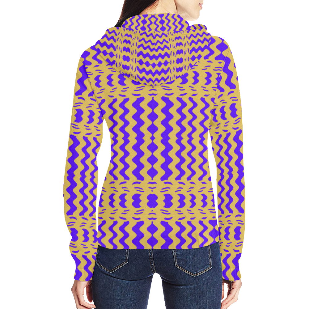 Purple Yellow Modern  Waves Lines All Over Print Full Zip Hoodie for Women (Model H14)