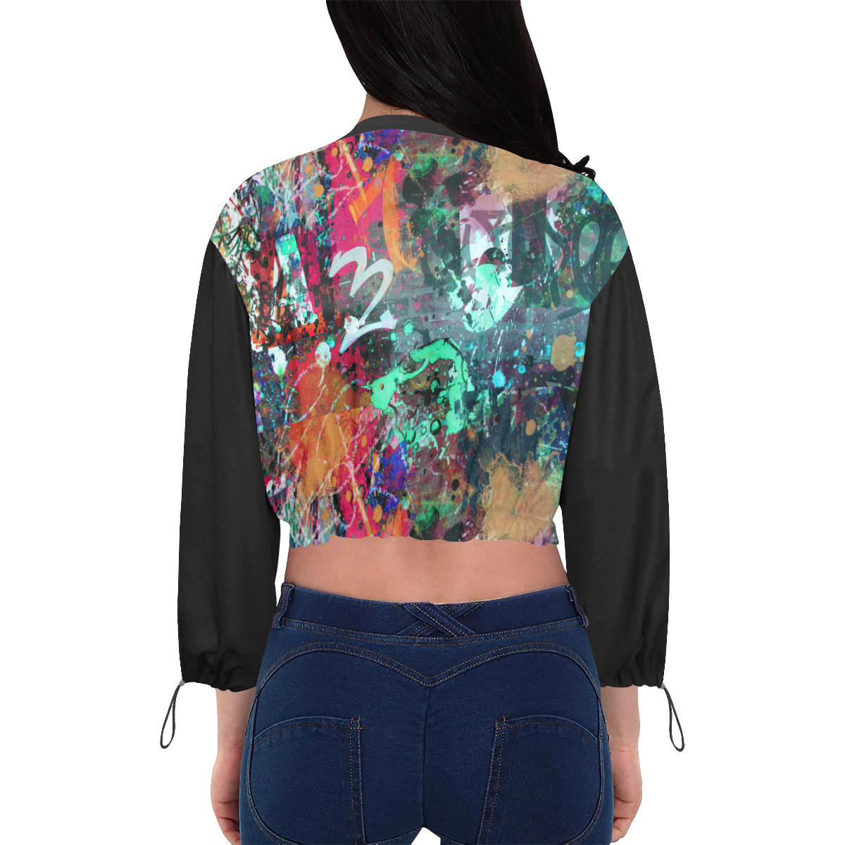 Graffiti Wall and Paint Splatter (Vest Style) Cropped Chiffon Jacket for Women (Model H30)
