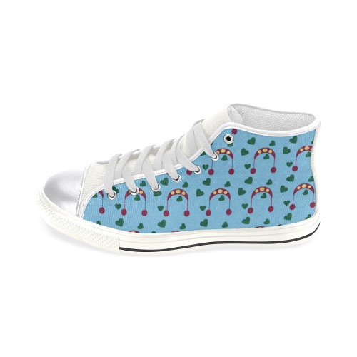 winter hat red green hearts snow blue Women's Classic High Top Canvas Shoes (Model 017)