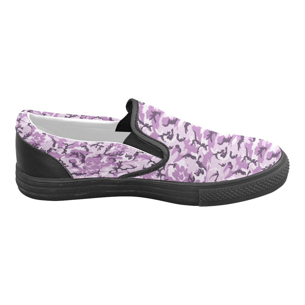 Woodland Pink Purple Camouflage Men's Slip-on Canvas Shoes (Model 019)