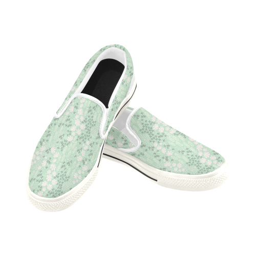 Mint Floral Pattern Slip-on Canvas Shoes for Kid (Model 019)