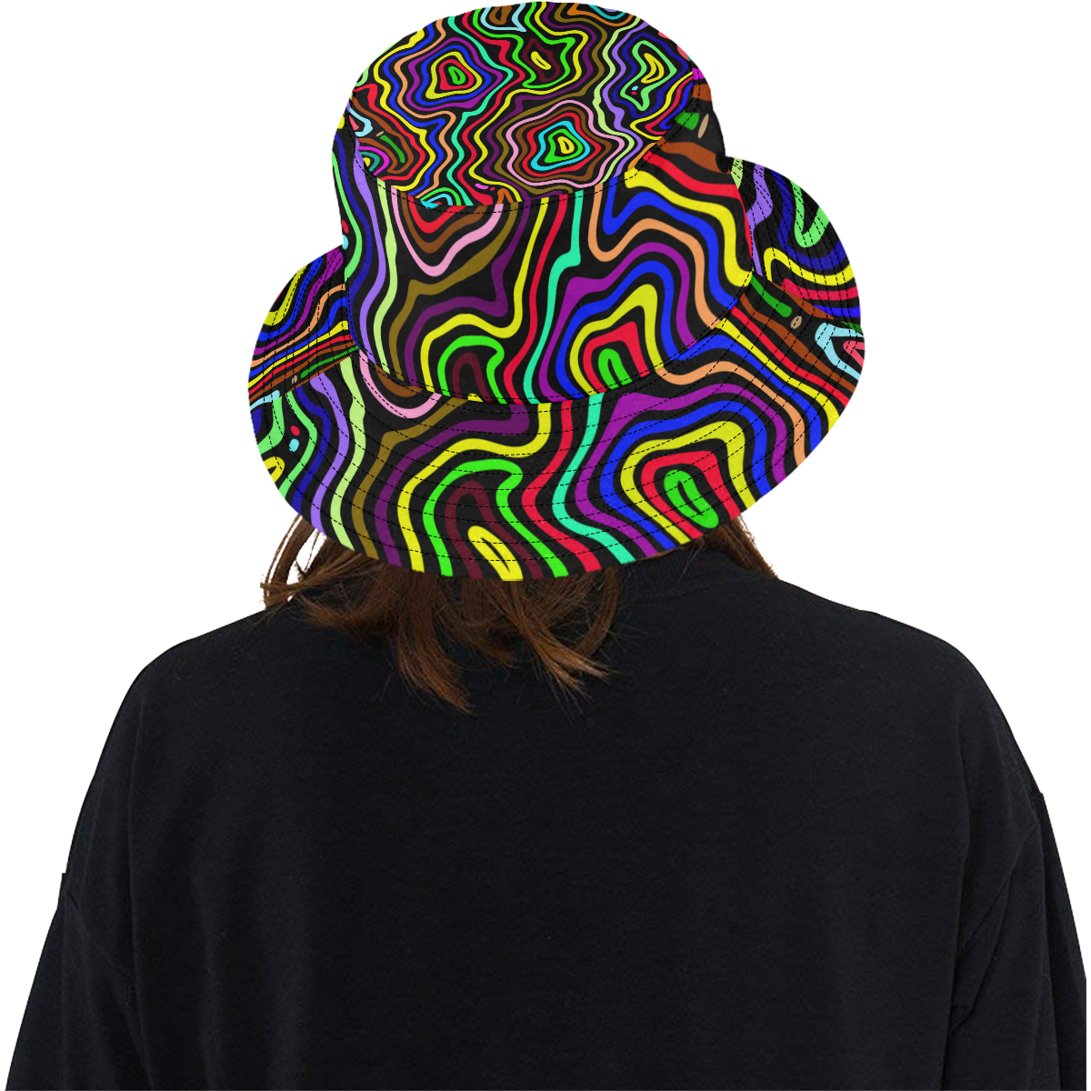 Multicolored Wavy Line Pattern All Over Print Bucket Hat