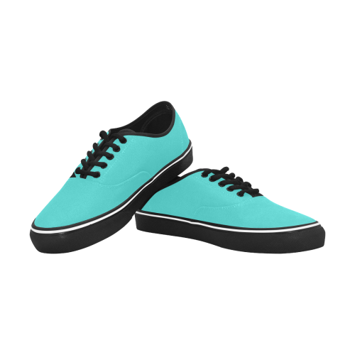color medium turquoise Classic Men's Canvas Low Top Shoes/Large (Model E001-4)