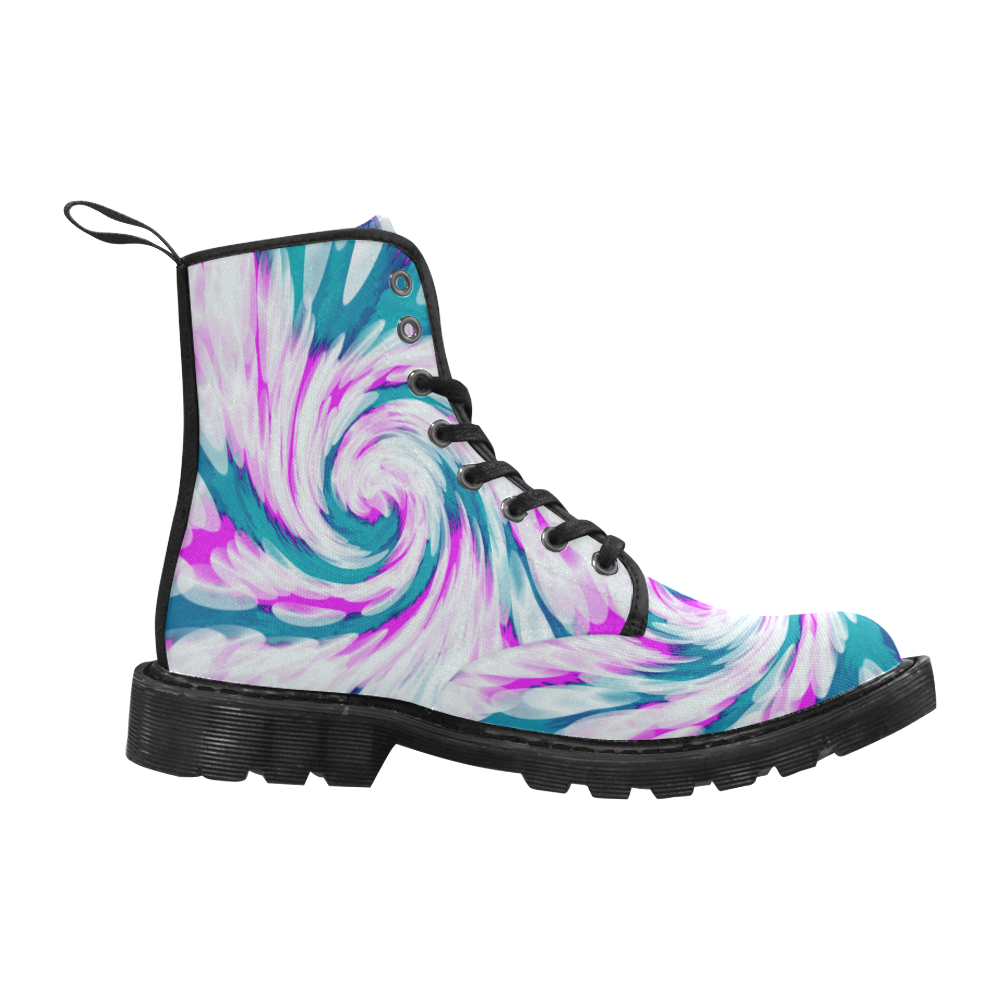Turquoise Pink Tie Dye Swirl Abstract Martin Boots for Men (Black) (Model 1203H)
