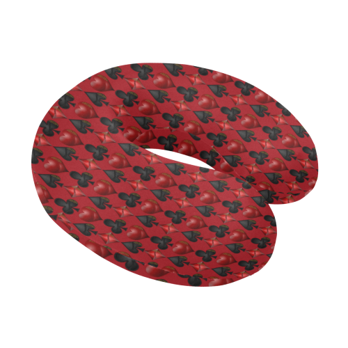 Black and Red Casino Poker Card Shapes U-Shape Travel Pillow