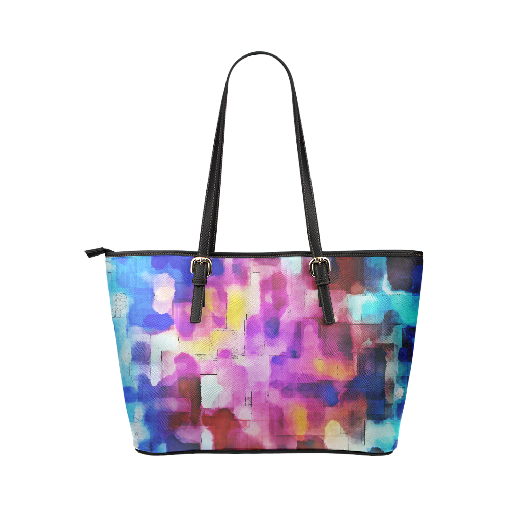 Blue pink watercolors Leather Tote Bag/Large (Model 1651)