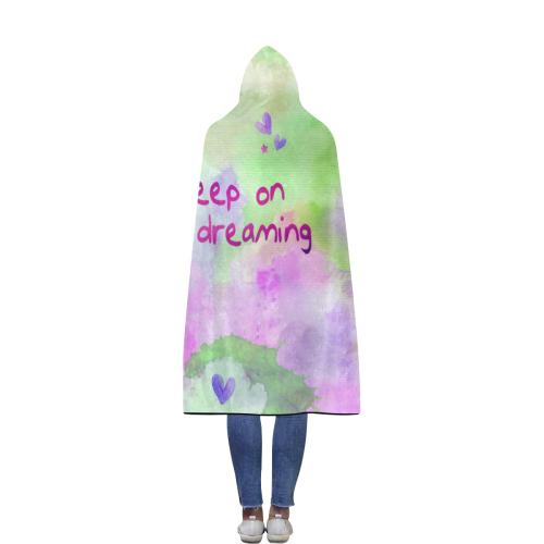 KEEP ON DREAMING - lilac and green Flannel Hooded Blanket 56''x80''