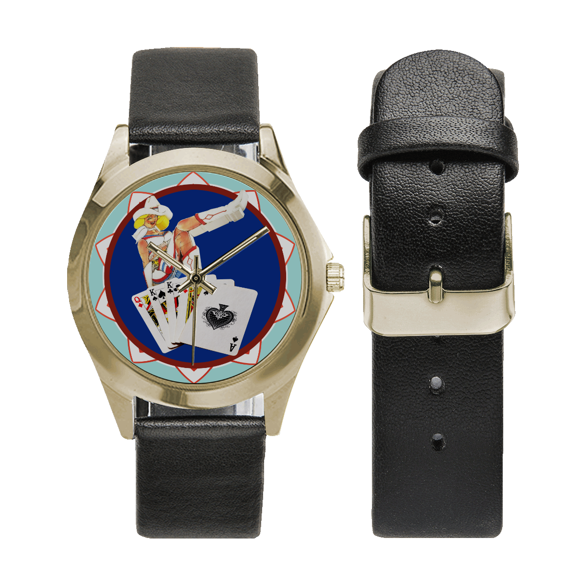LasVegasIcons Poker Chip - Sassy Sally Unisex Silver-Tone Round Leather Watch (Model 216)