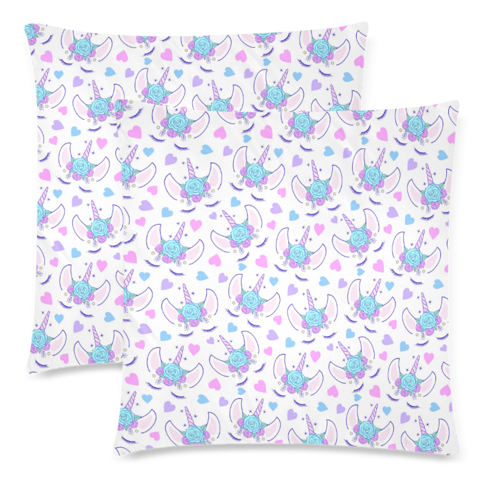 Floral Head Unicorn Custom Zippered Pillow Cases 18"x 18" (Twin Sides) (Set of 2)