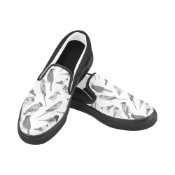 Black and white birds against white background sea Women's Unusual Slip-on Canvas Shoes (Model 019)