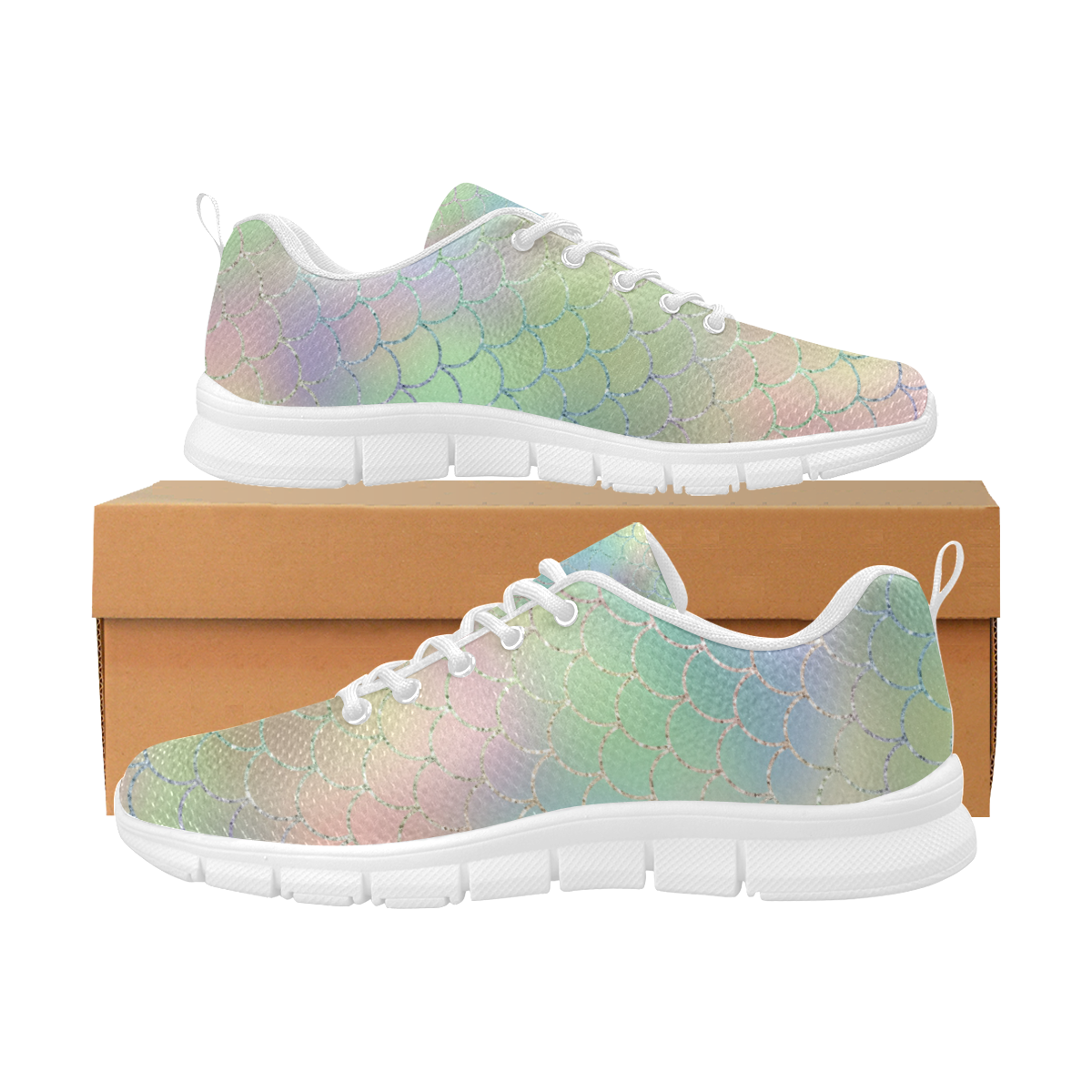 Pastel Mermaid Sparkles Women's Breathable Running Shoes/Large (Model 055)