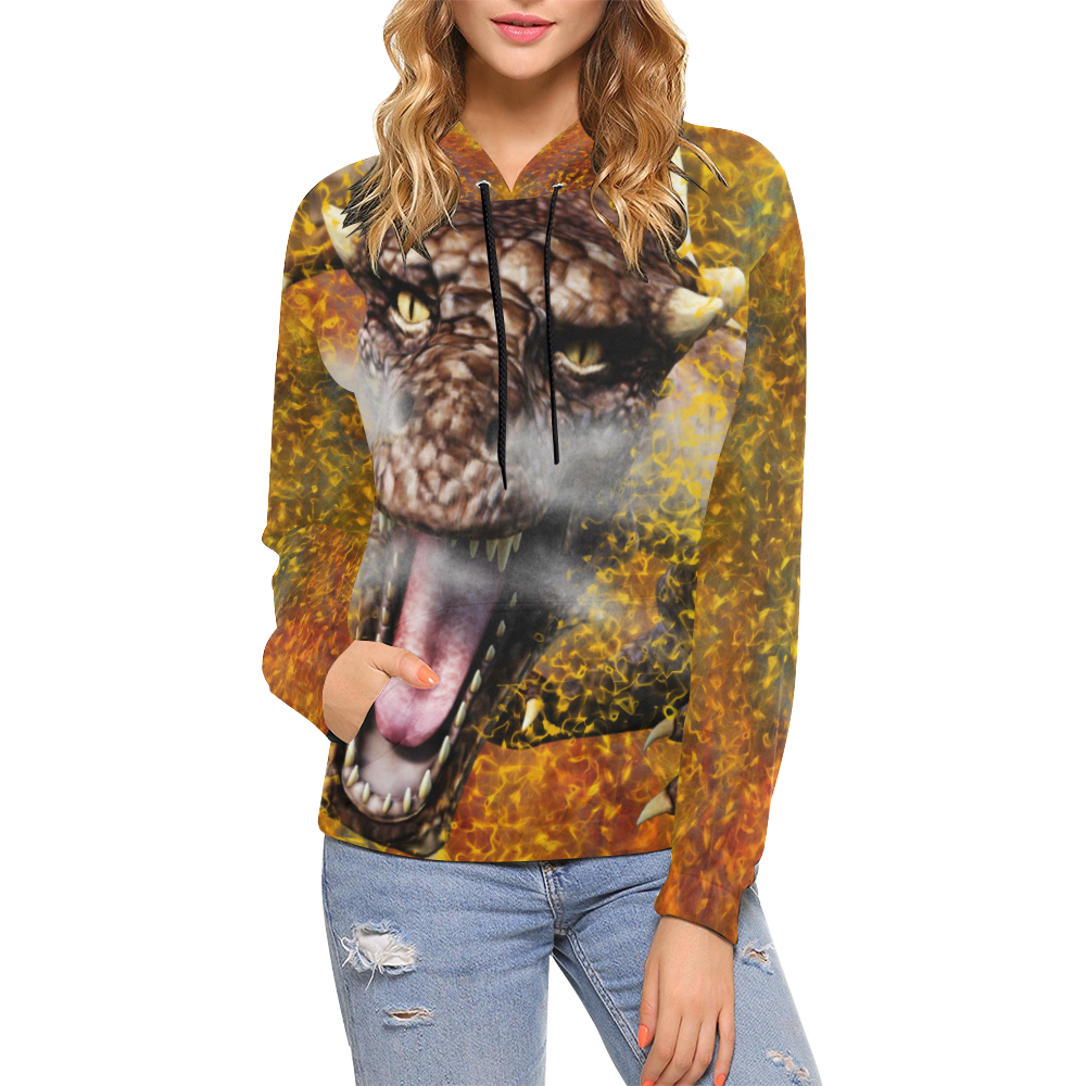 Dragonfire All Over Print Hoodie for Women (USA Size) (Model H13)