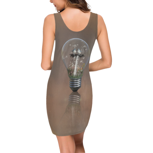 Light bulb with birds Medea Vest Dress (Model D06)