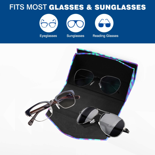 Bluish Plaid Custom Foldable Glasses Case
