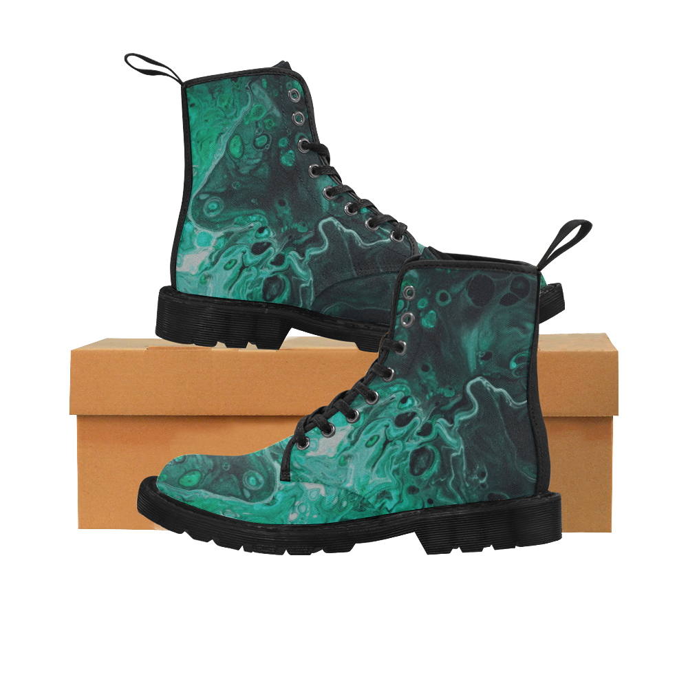 Fantasy Swirl Emerald Green. Martin Boots for Women (Black) (Model 1203H)