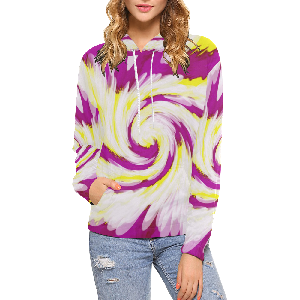 Pink Yellow Tie Dye Swirl Abstract All Over Print Hoodie for Women (USA Size) (Model H13)
