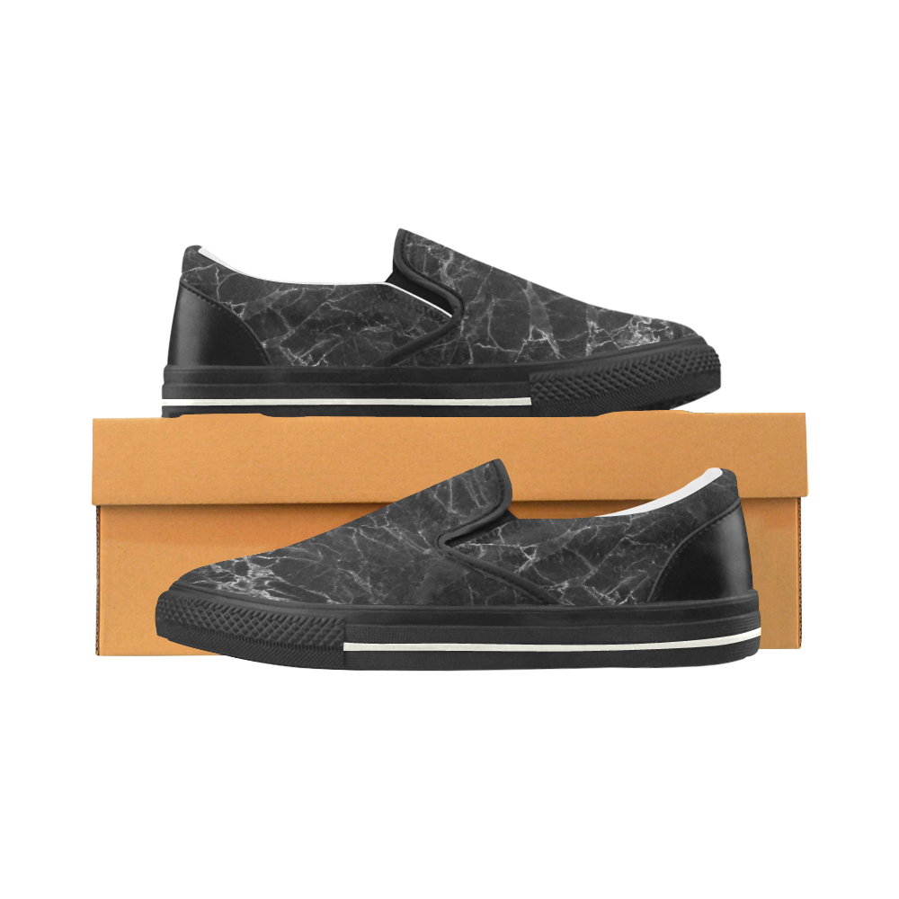 Marble Black Pattern Women's Slip-on Canvas Shoes/Large Size (Model 019)