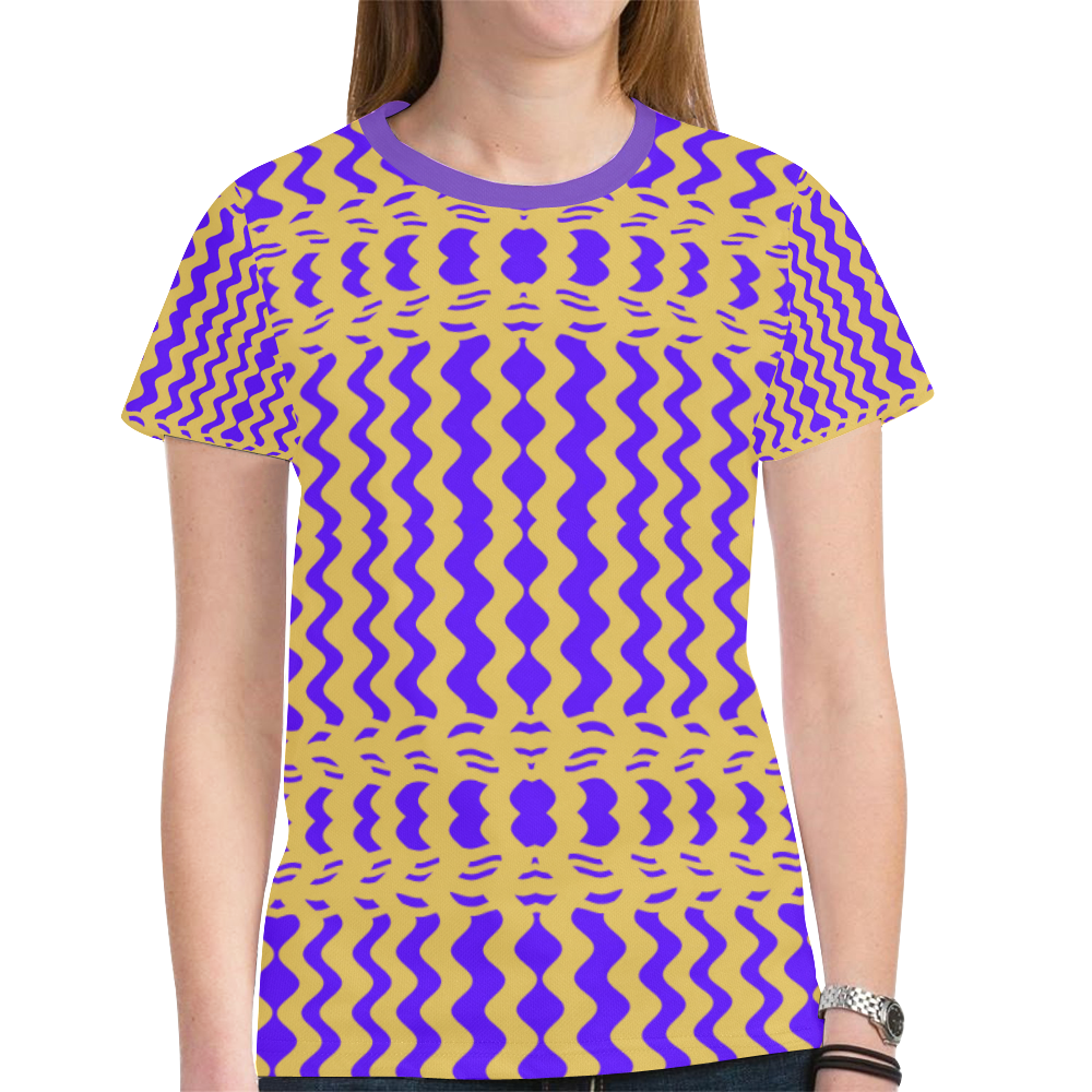 Purple Yellow Modern  Waves Lines New All Over Print T-shirt for Women (Model T45)