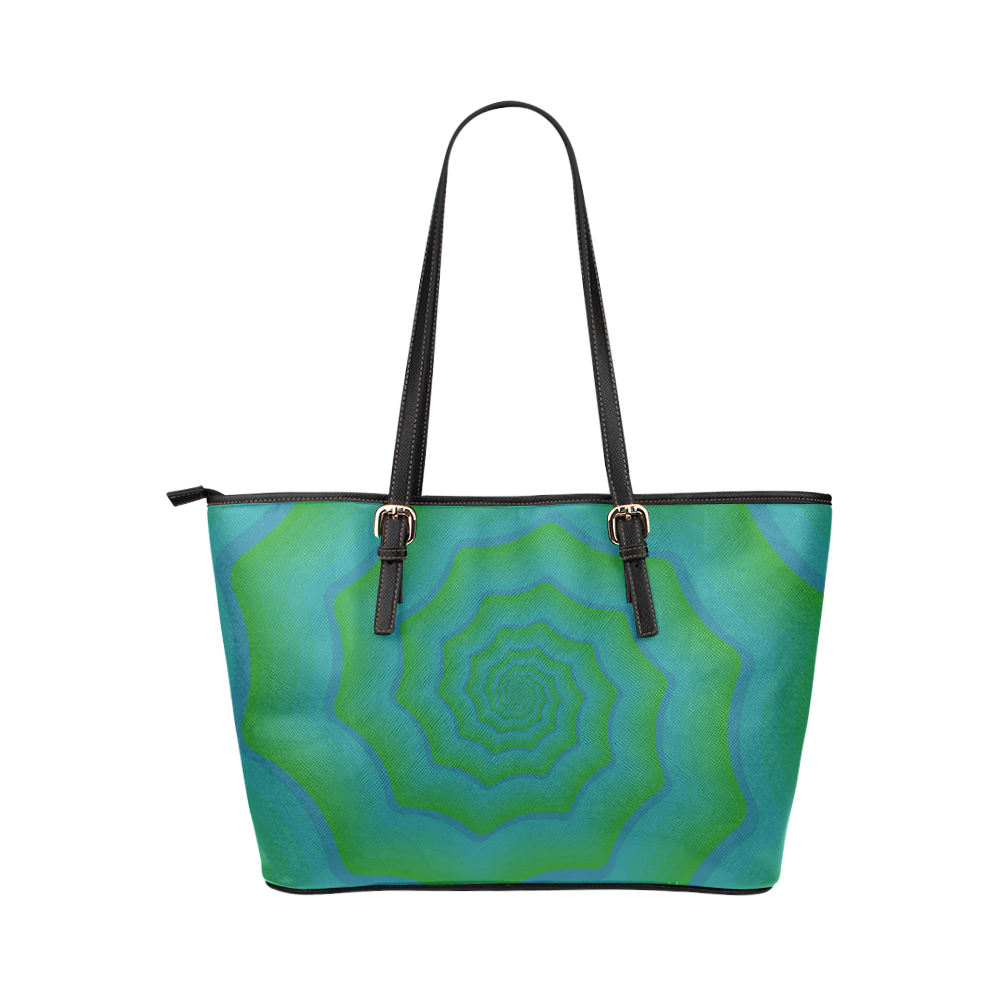 Blue green spiral Leather Tote Bag/Small (Model 1651)