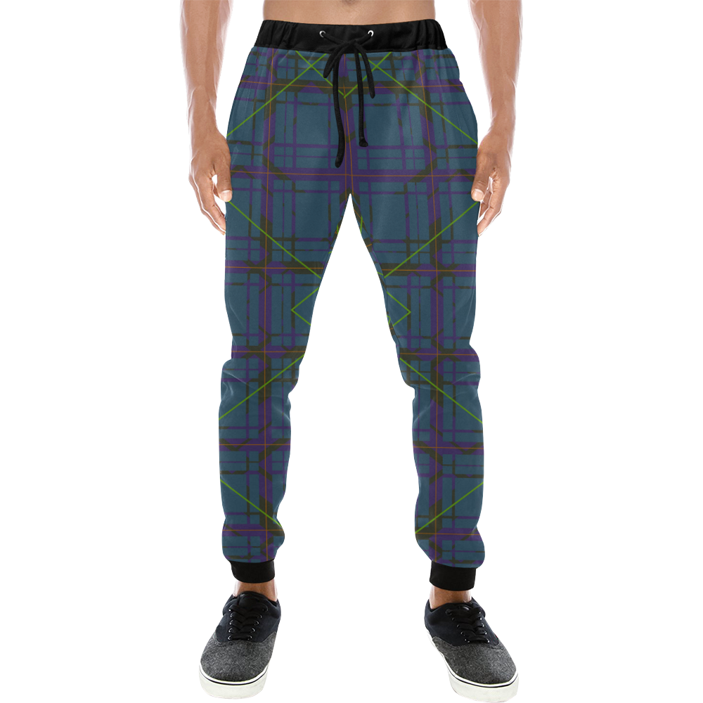 Neon plaid 80's style design Men's All Over Print Sweatpants (Model L11)