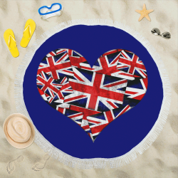 Union Jack British UK Flag Heart Blue Circular Beach Shawl 59"x 59"