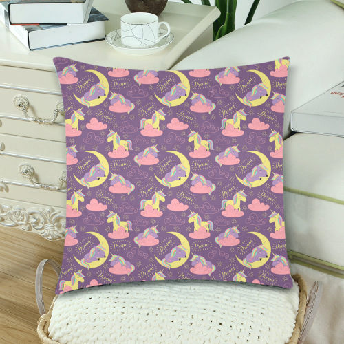 Dreaming Unicorn Custom Zippered Pillow Cases 18"x 18" (Twin Sides) (Set of 2)