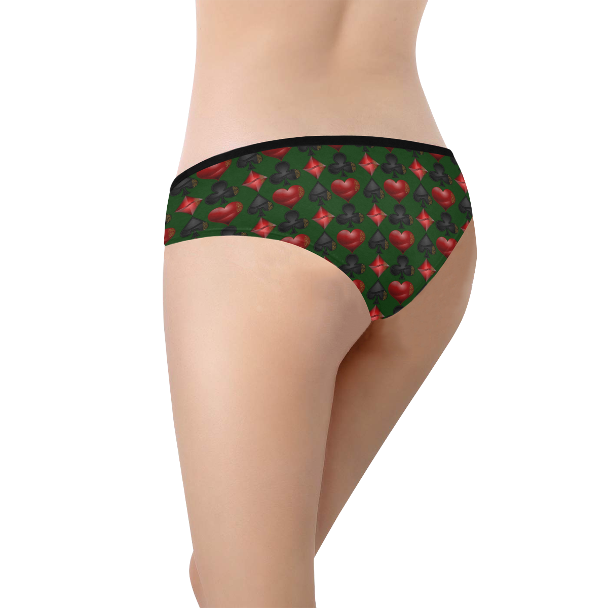 Las Vegas Black and Red Casino Poker Card Shapes on Green Women's Hipster Panties (Model L33)