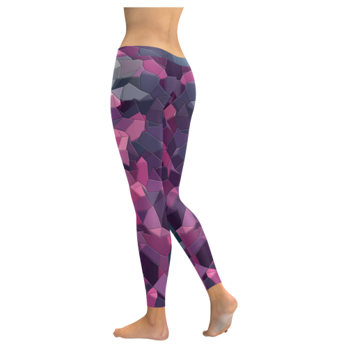 purple pink magenta mosaic #purple Women's Low Rise Leggings (Invisible Stitch) (Model L05)